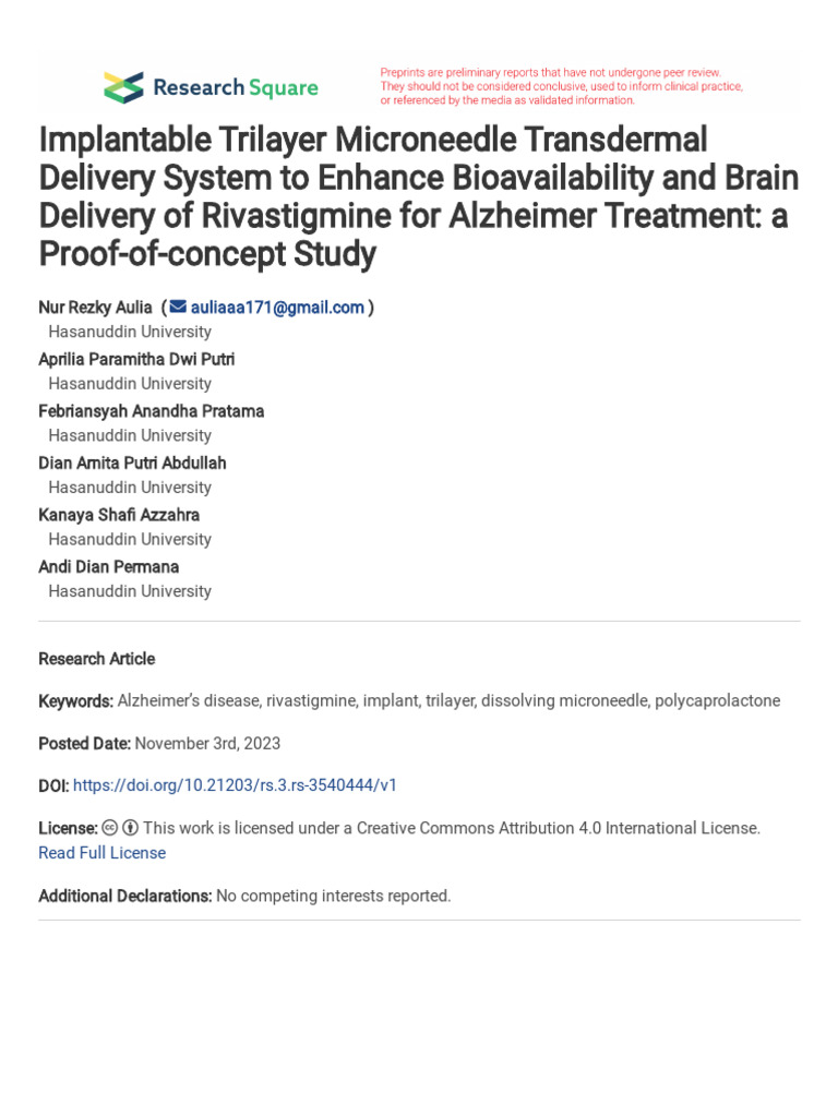 Implantable Trilayer Microneedle Transdermal Delivery System To Enhance ...