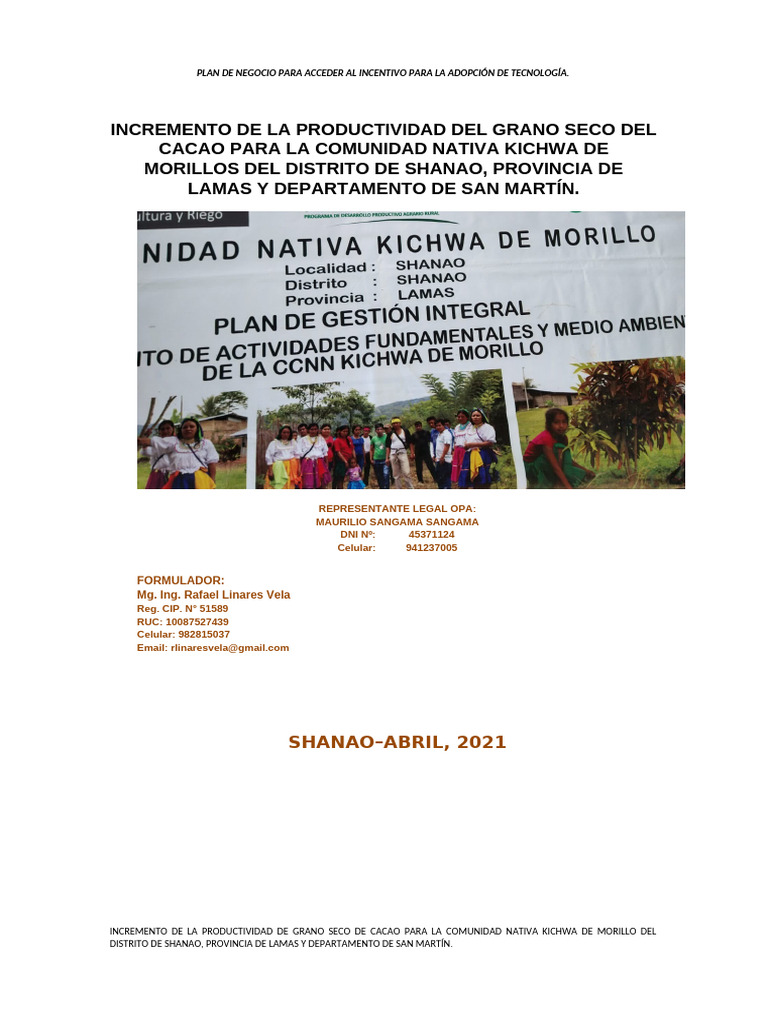 Plan De Negocio Cacao Modelo Pdf