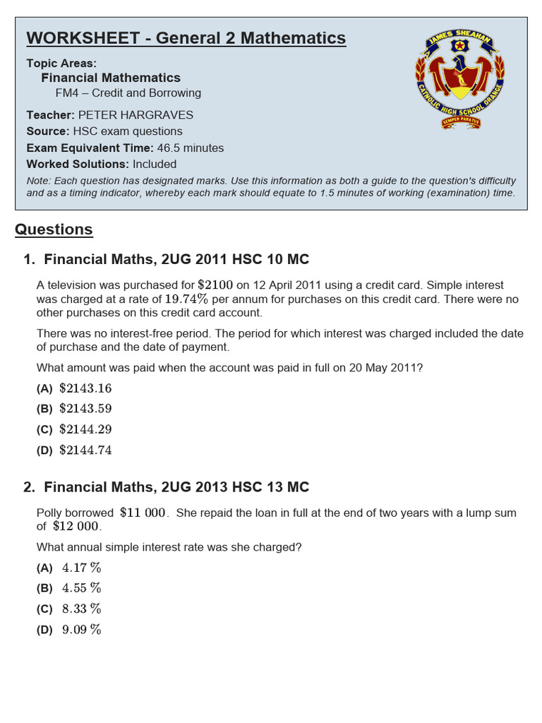 Financial Maths Question Bank | PDF
