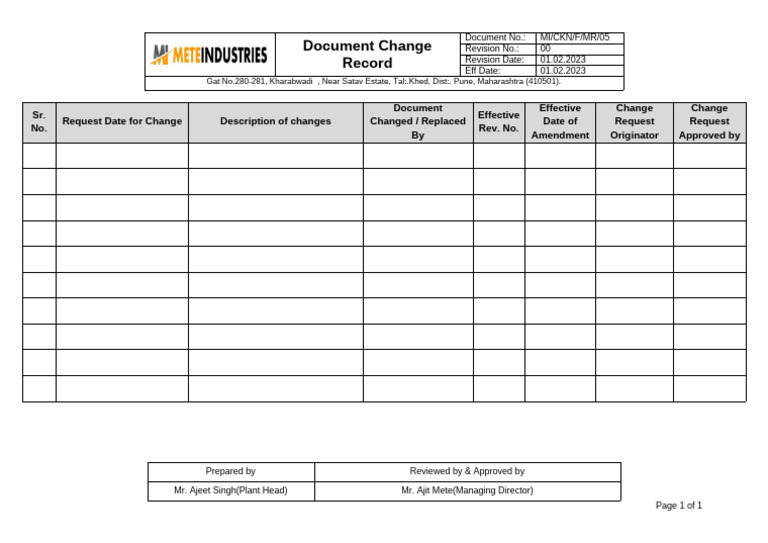 F MR 05 Document Change Record | PDF