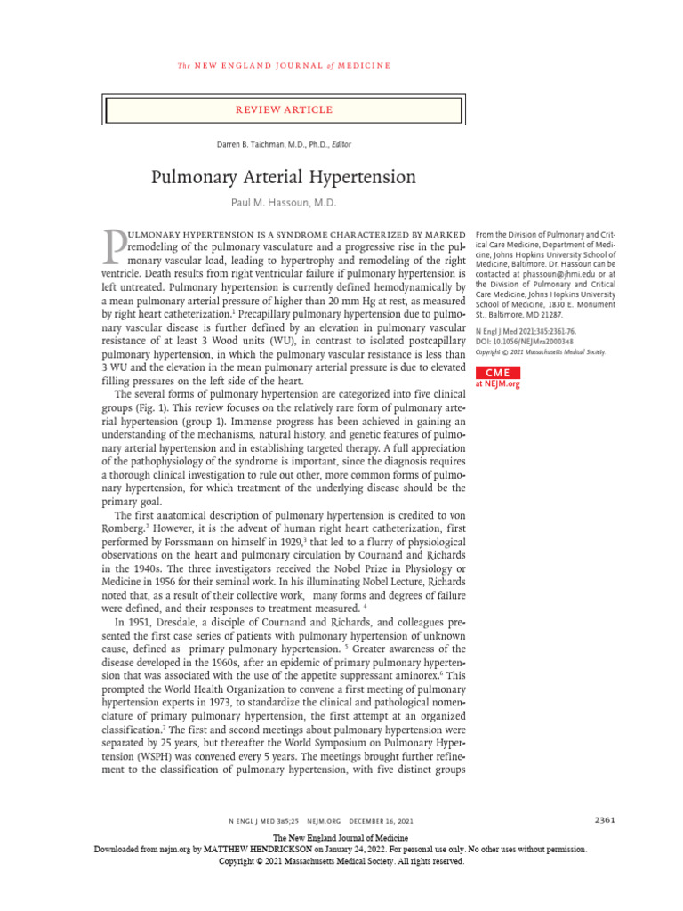 Pulmonary Arterial Hypertension | PDF