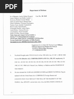 Sep 1, 2024 - Update on QUO Warranto as All Courts in Amoorica are rigged Article 1 Fake Courts Run by the Department of Defense and Law Group INC Foreign Pedos BLUF: They do not establish SMJ and they are making bank off your BID BOND. Ask them to redeem your own bid bond!