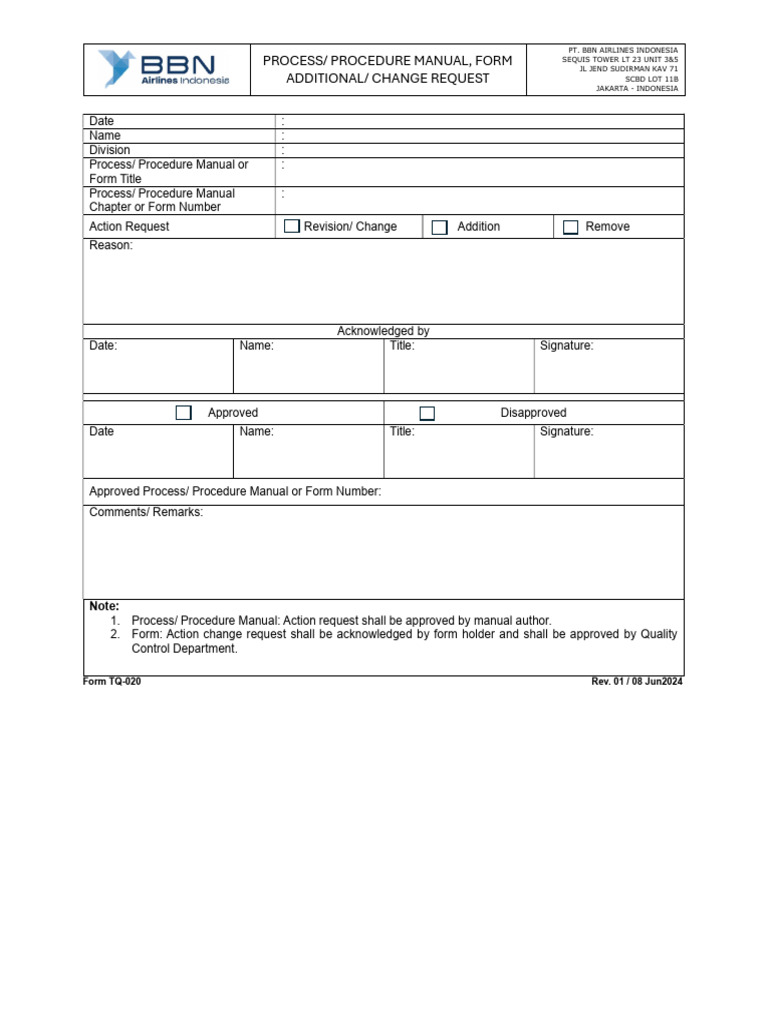 BBN Airlines Change Request Form | PDF