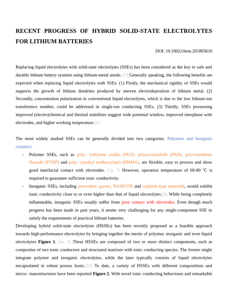 Recent Progress of Hybrid Solid-State Electrolytes For Lithium ...