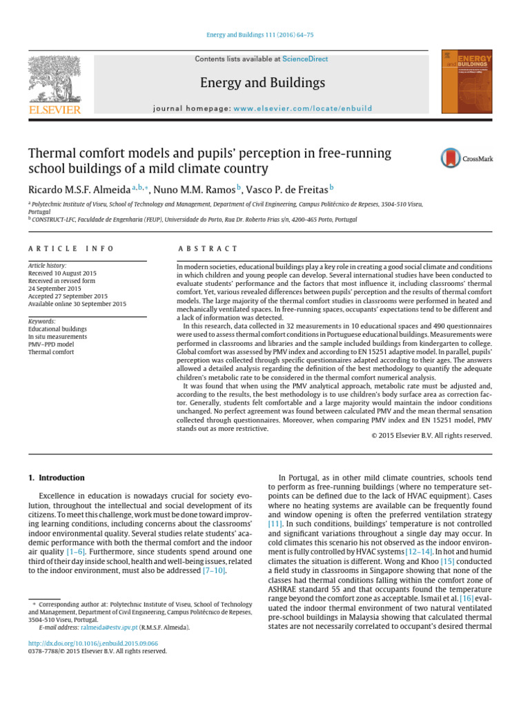 Thermal Comfort Models and Pupils' Perception in Free-Running School ...