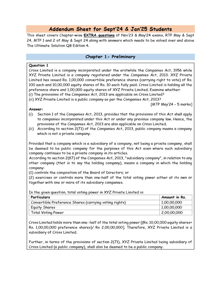 Addendum Sheet For Sept'24 & Jan'25 Students: Chapter 1-Preliminary | PDF