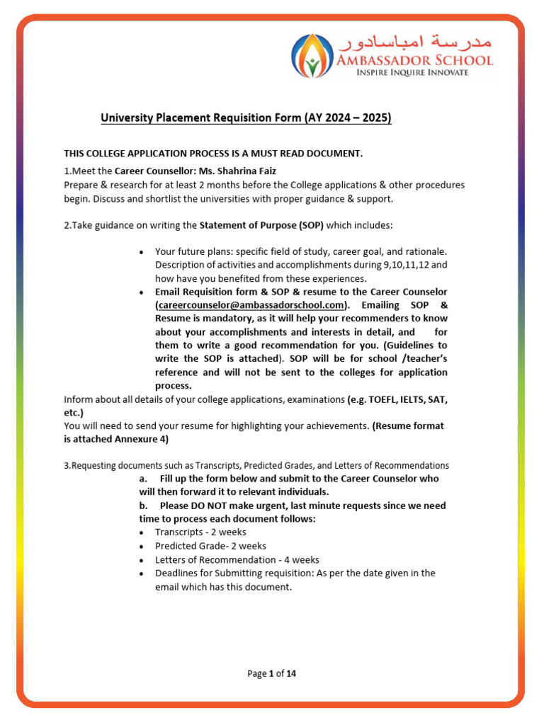 University Placement Requisition Form 2024-25 | PDF