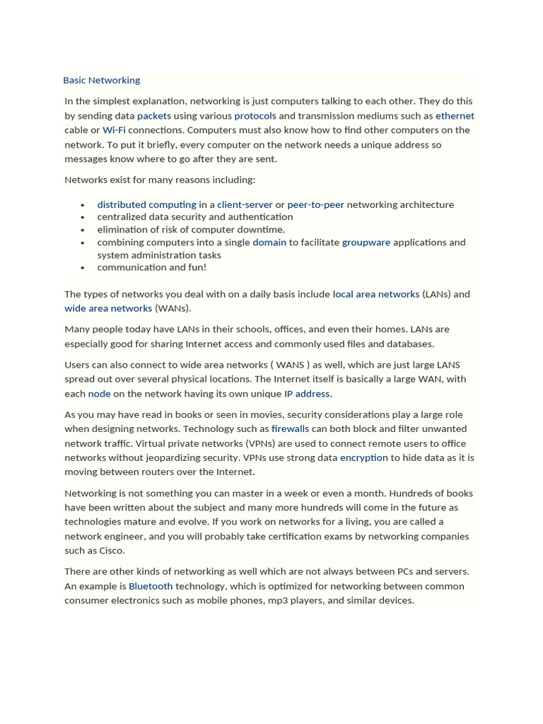 Basic Networking Text + Questions | PDF