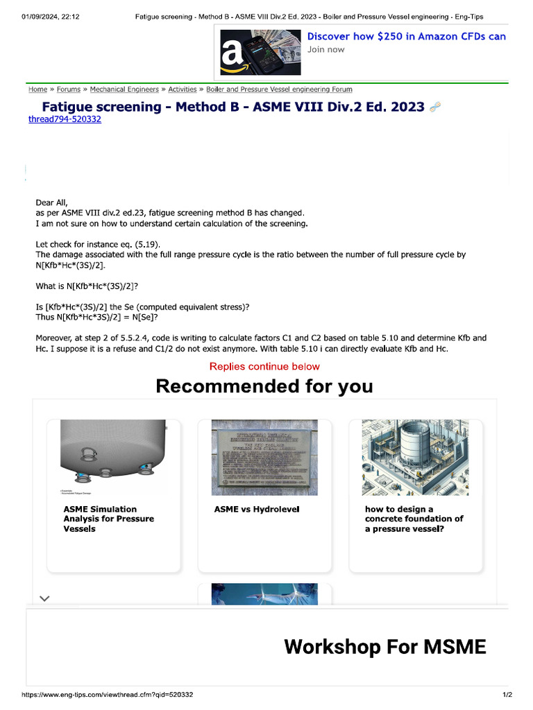 Fatigue Screening - Method B - ASME VIII Div.2 Ed. 2023 | PDF