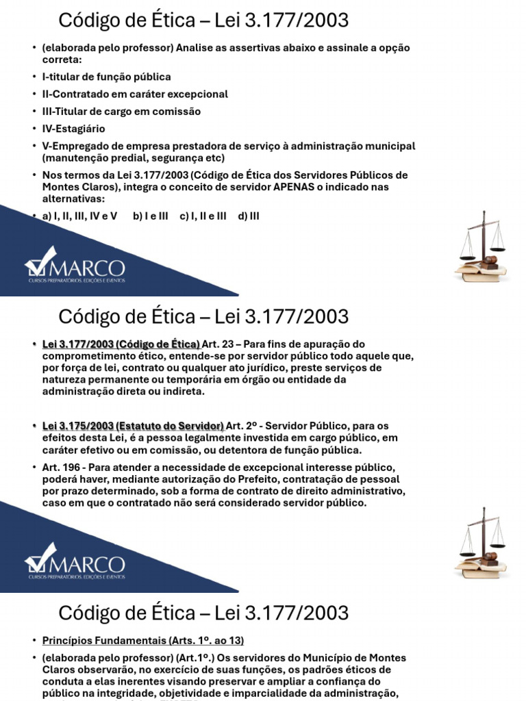 Lei 3.177-Código de Ética-Questões 01 | PDF