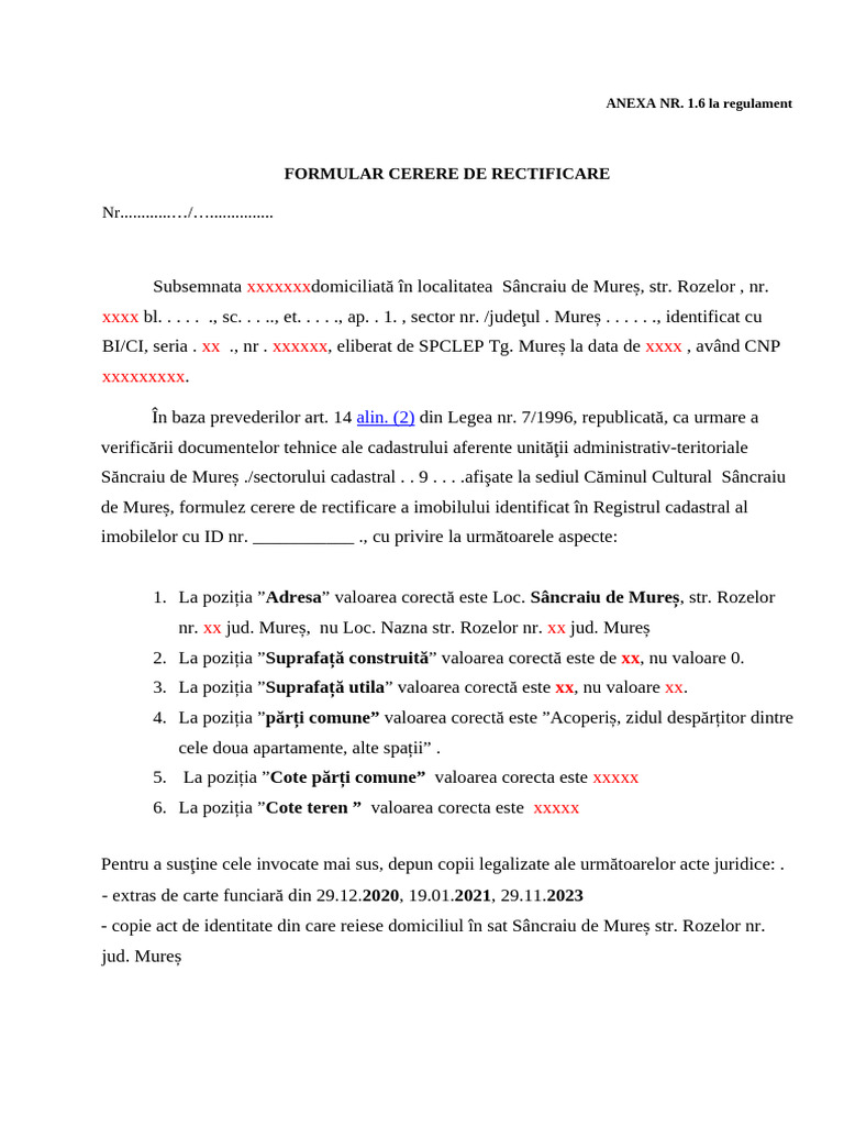 Anexa 1.6 Formular Cerere de Rectificare3 - PD 1 | PDF
