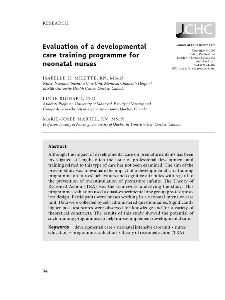 Evaluation of A Developmental Care Training Program For Neonatal Nurses ...