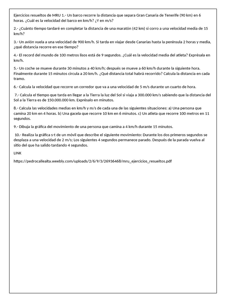 Ejercicios Resueltos de Mru 1 | PDF