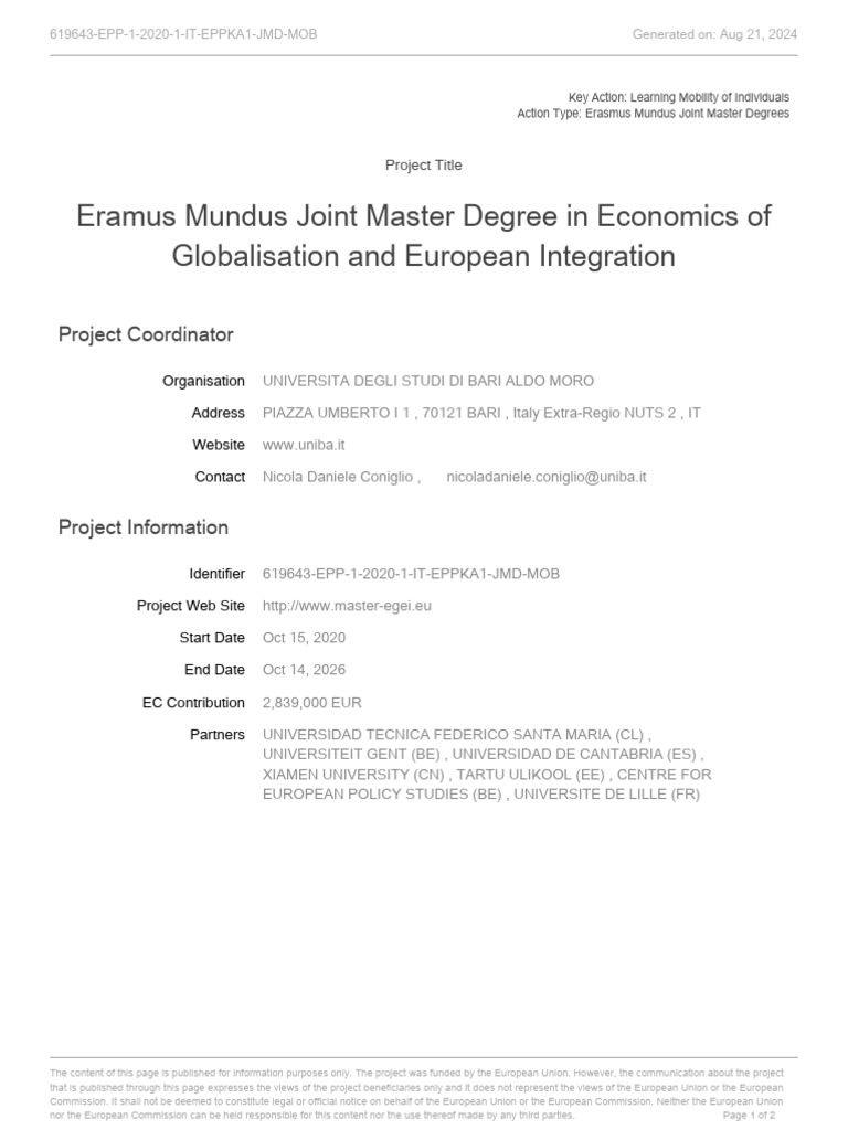 Economics of Globalisation and European Integration Mundus | PDF