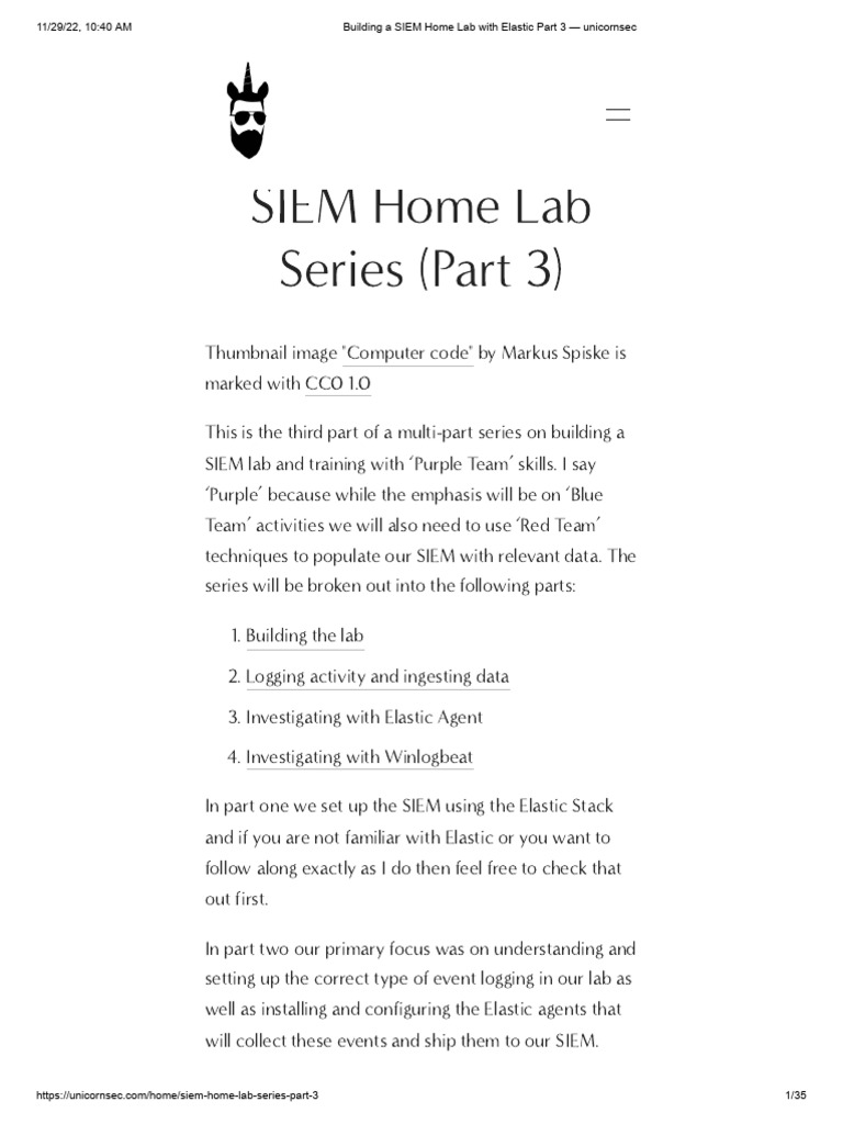 Building A SIEM Home Lab With Elastic Part 3 - Unicornsec | PDF