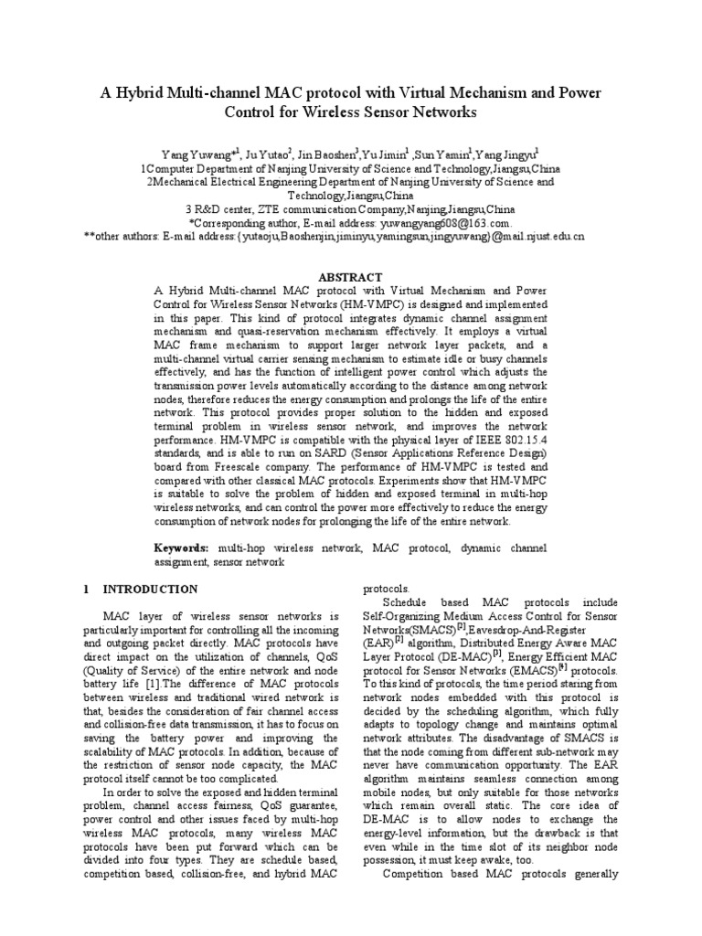 Hybrid MAC Protocol for Sensor Networks | PDF | Network Packet ...