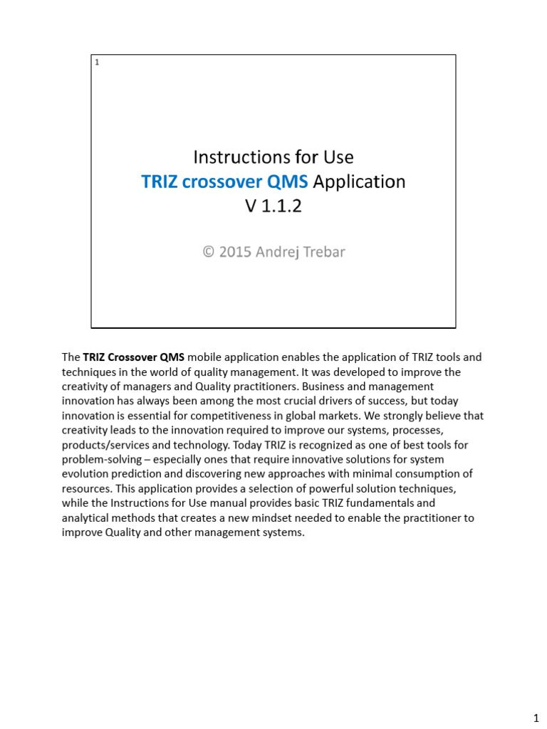 Navigating TRIZ Crossover QMS Application - 3a | PDF