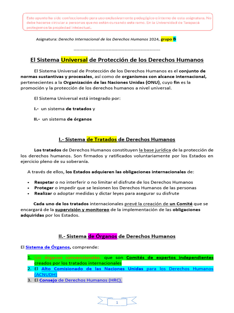 El Sistema Universal de Protección de Los Derechos Humanos | PDF ...