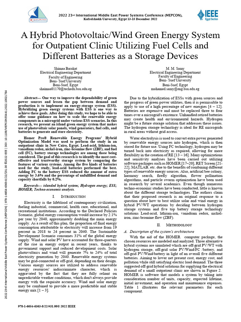 A hybrid photovoltaic wind green energy system for outpatient clinic