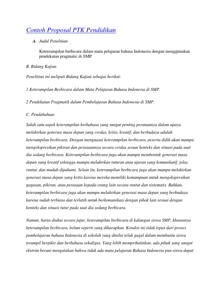 Contoh Laporan Ptk Bahasa Indonesia Smp Kumpulan Contoh