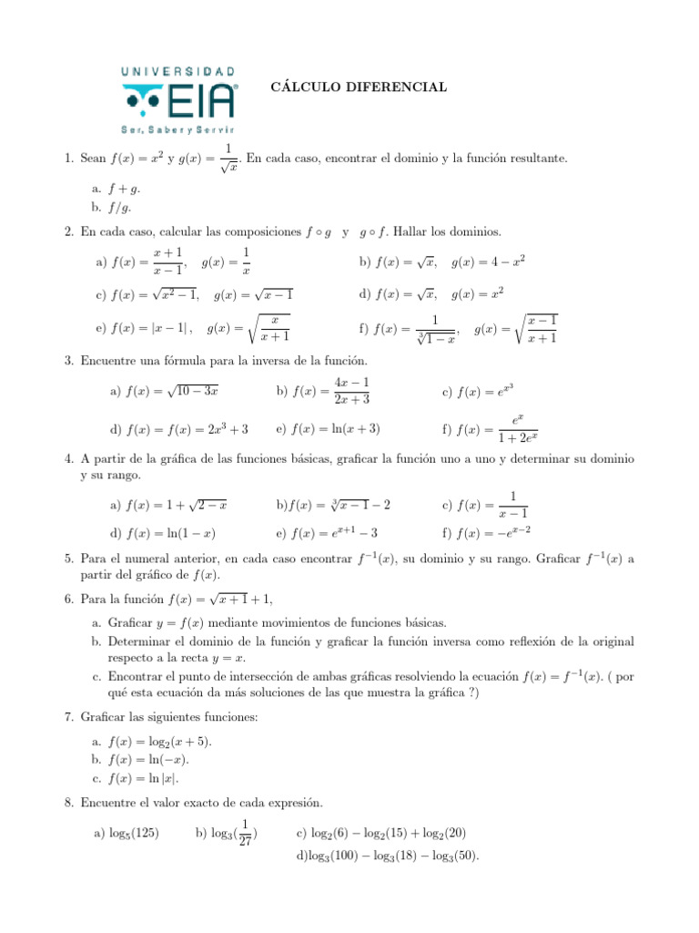 Taller Función Compuesta e Inversa | PDF