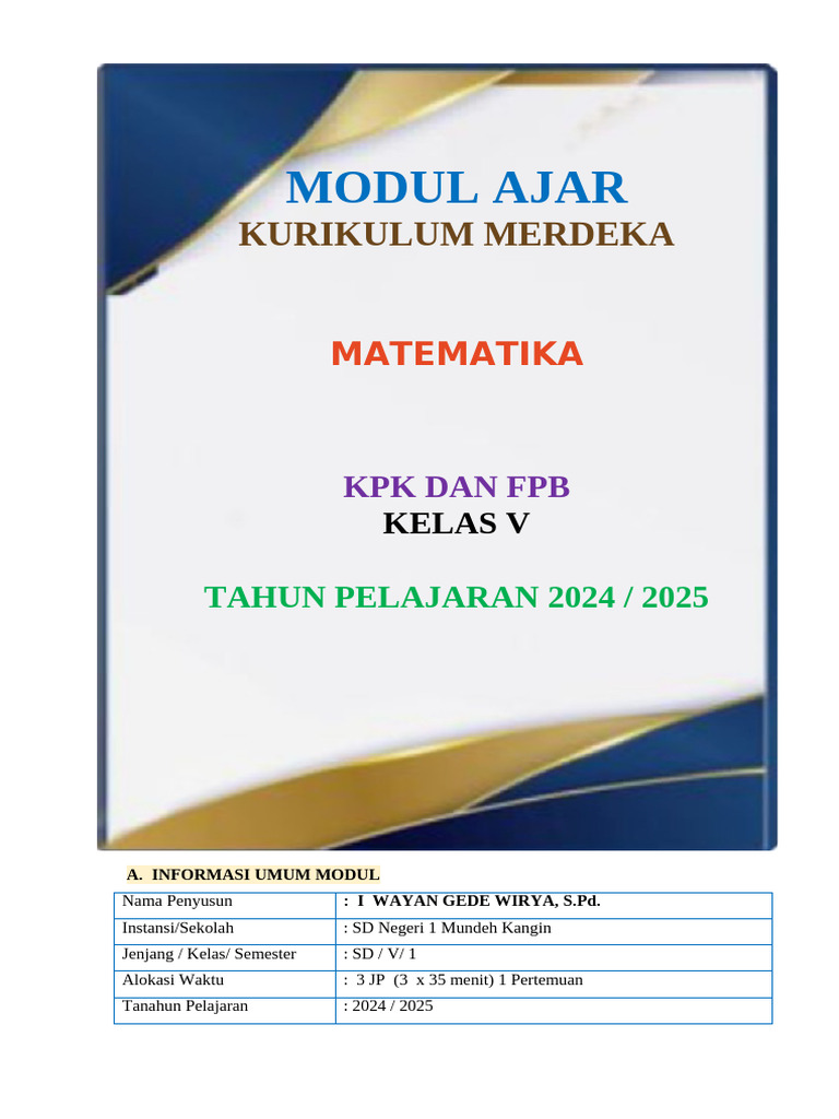 MODUL KPK DAN FFB TH.2024 Word | PDF