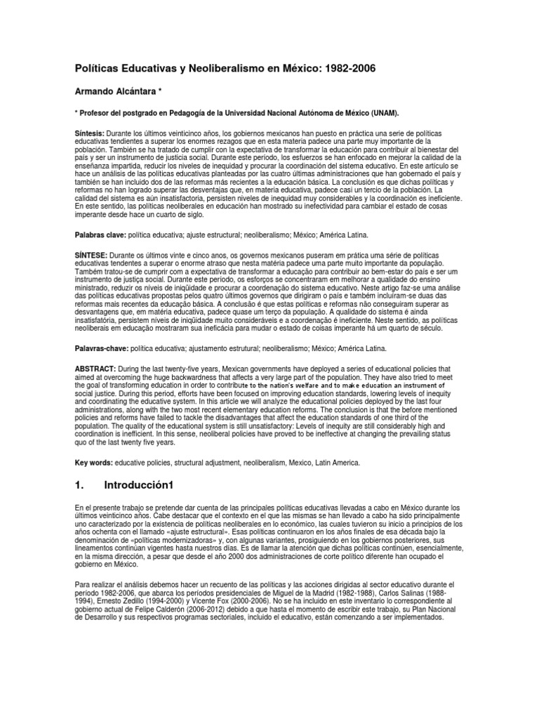 Neoliberalismo y educación en México | PDF | Educación Secundaria | México