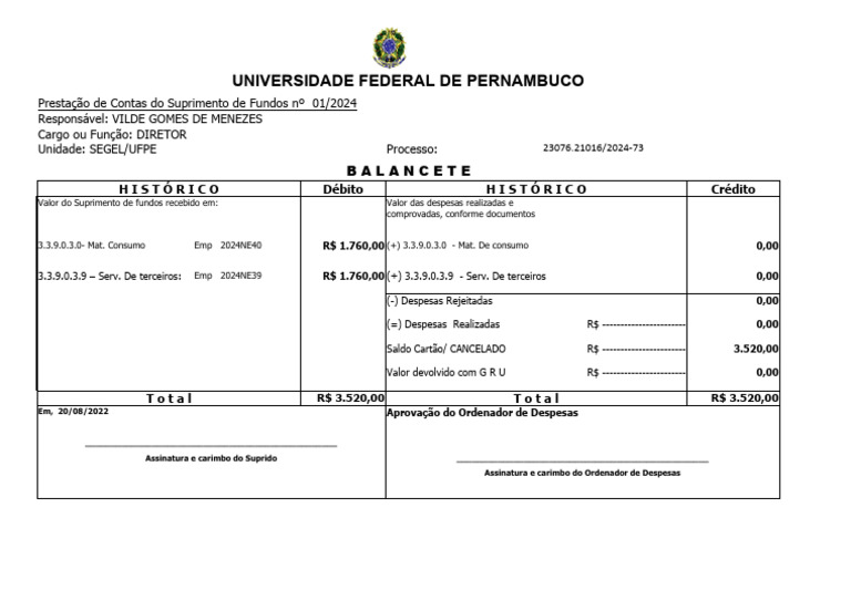 Modelo De Balancete