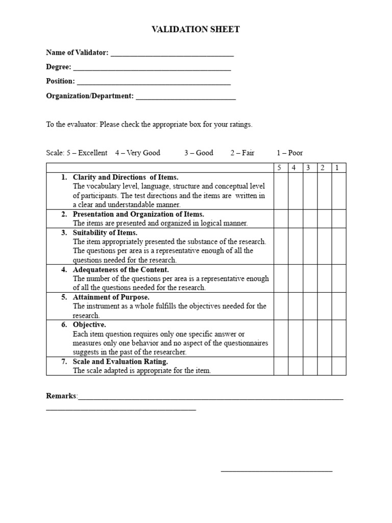 Validator Evaluation Checklist Template | PDF