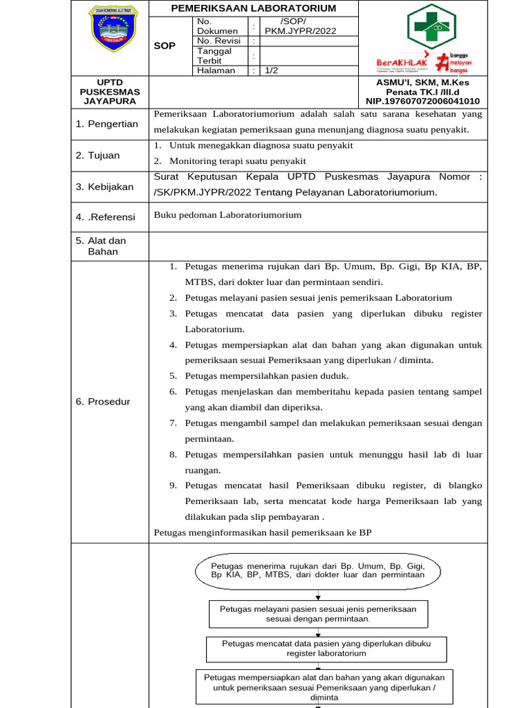 SOP Pemeriksaan Lab | PDF | Kesehatan Holistik