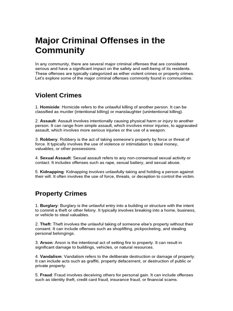 Major Criminal Offenses in Communities | PDF | Assault | Robbery