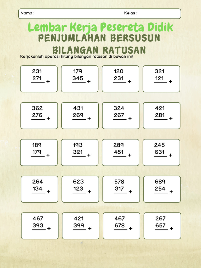 LKPD Penjumalahan Bersusun Bilangan Ratusan | PDF