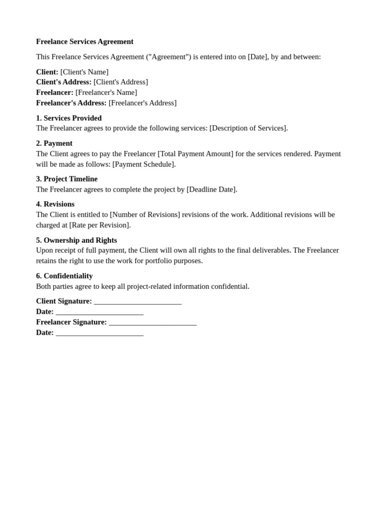 View of Freelance Services Contract Template | PDF
