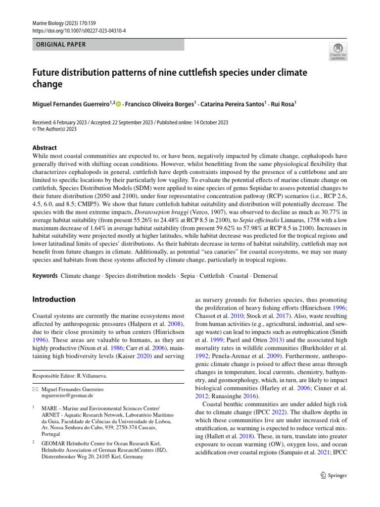 Future Distribution Patterns of Nine Cuttlefish Species Under Climate ...