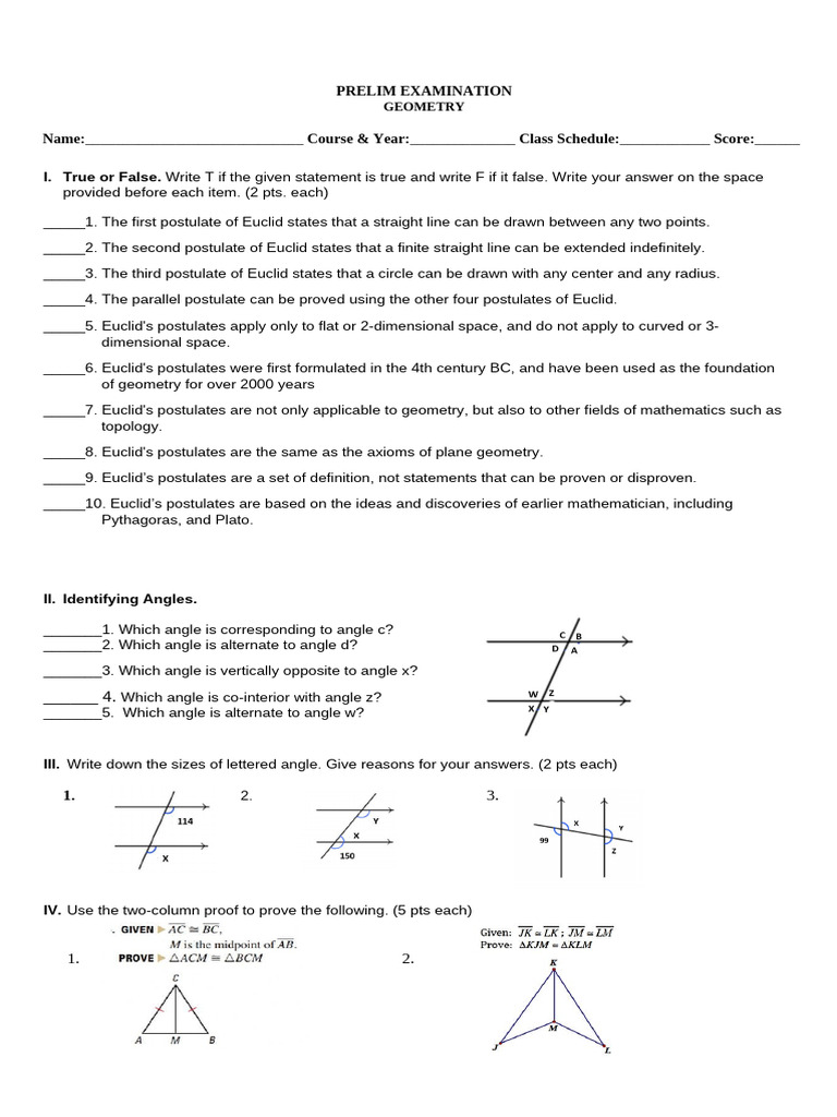 Geometry Exam | PDF