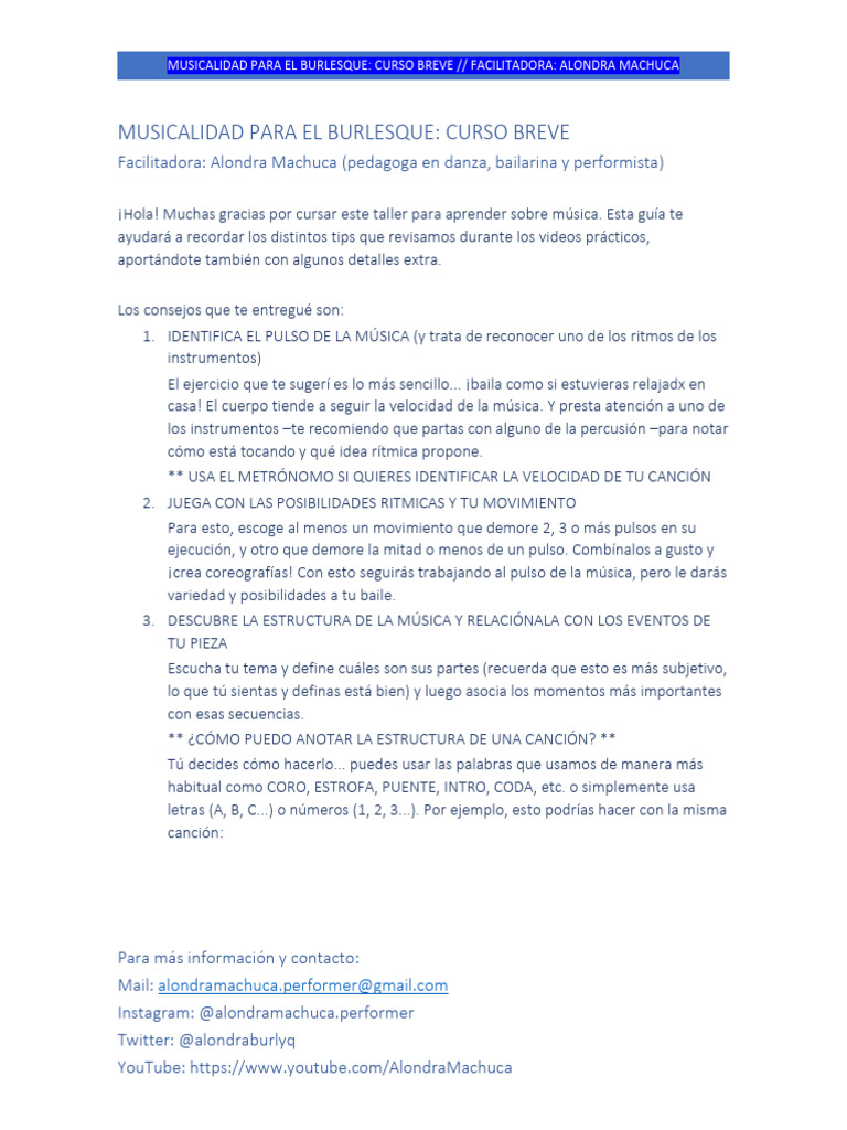 Musicalidad para Tu Burlesque | PDF