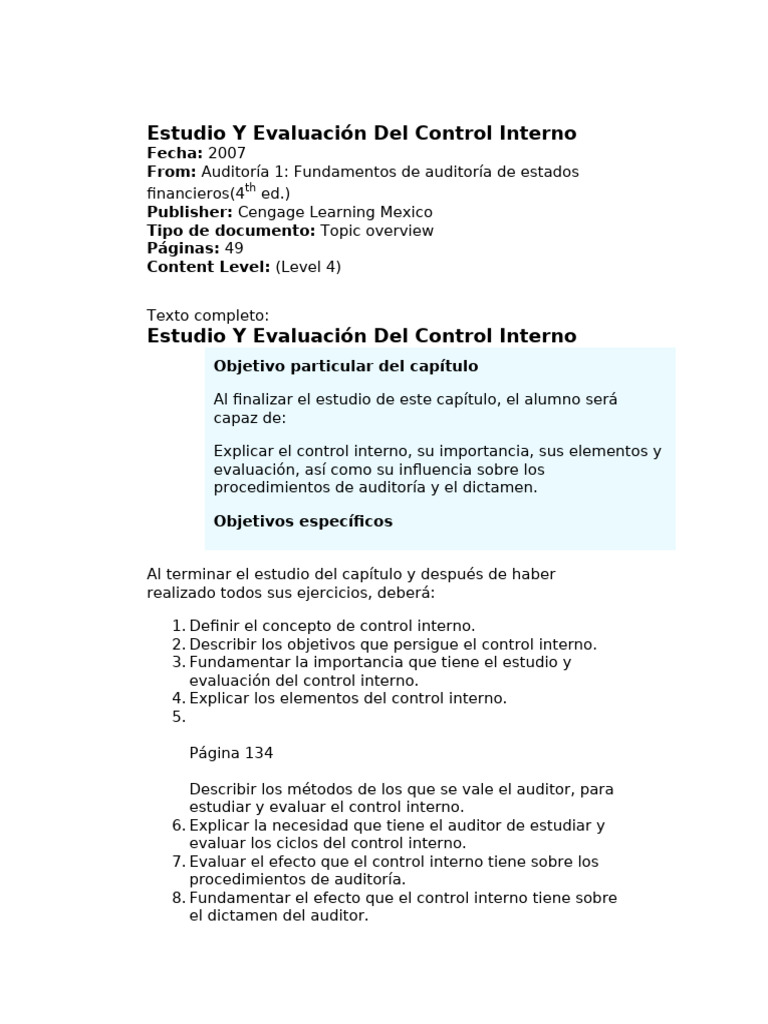 Evaluación del Control Interno | PDF | Auditoría | Contabilidad