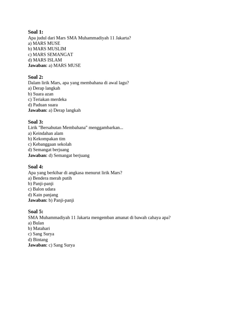 Soal Formatif I - Mars Muse | PDF