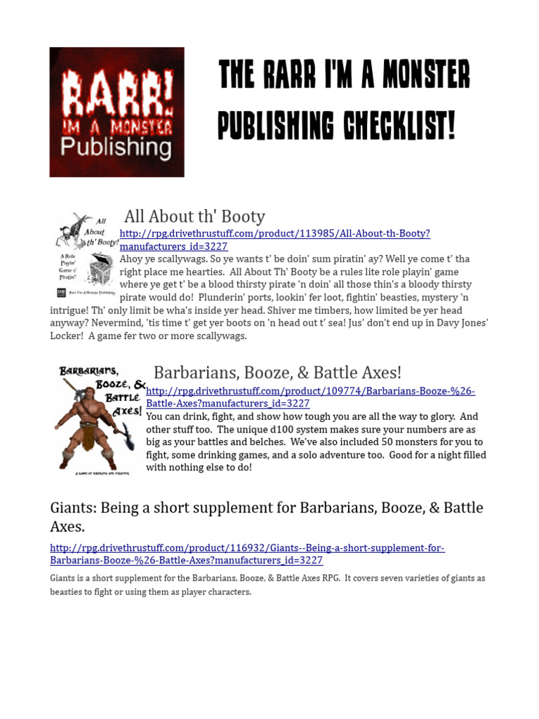 Rarr I'm A Monster Publishing Checklist | PDF