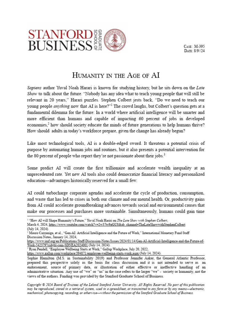 Humanity in The Age of AI Stanford Aug24 | PDF