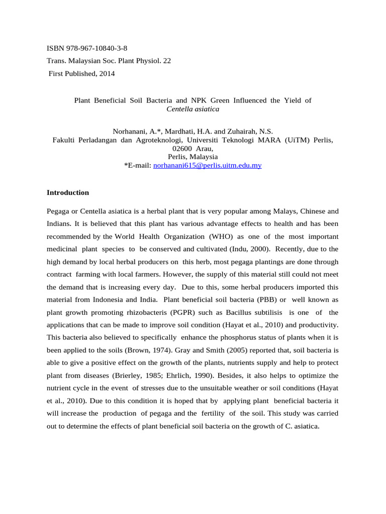 Plant Beneficial Soil Bacteria and NPK Green Influenced The Yield of C ...