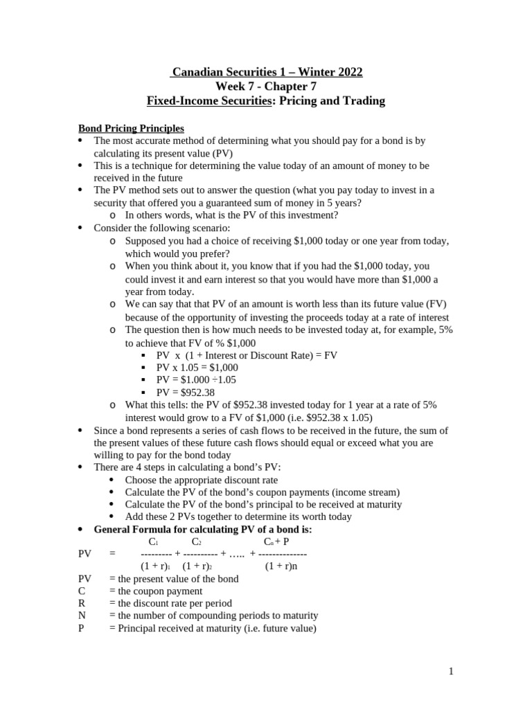 Canadian Securities 1 Week 7 Fixed Income Pricing and Trading | PDF ...