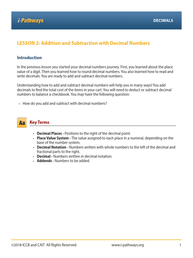 L.2 - Addition-and-Subtraction-with-Decimal-Numbers | PDF