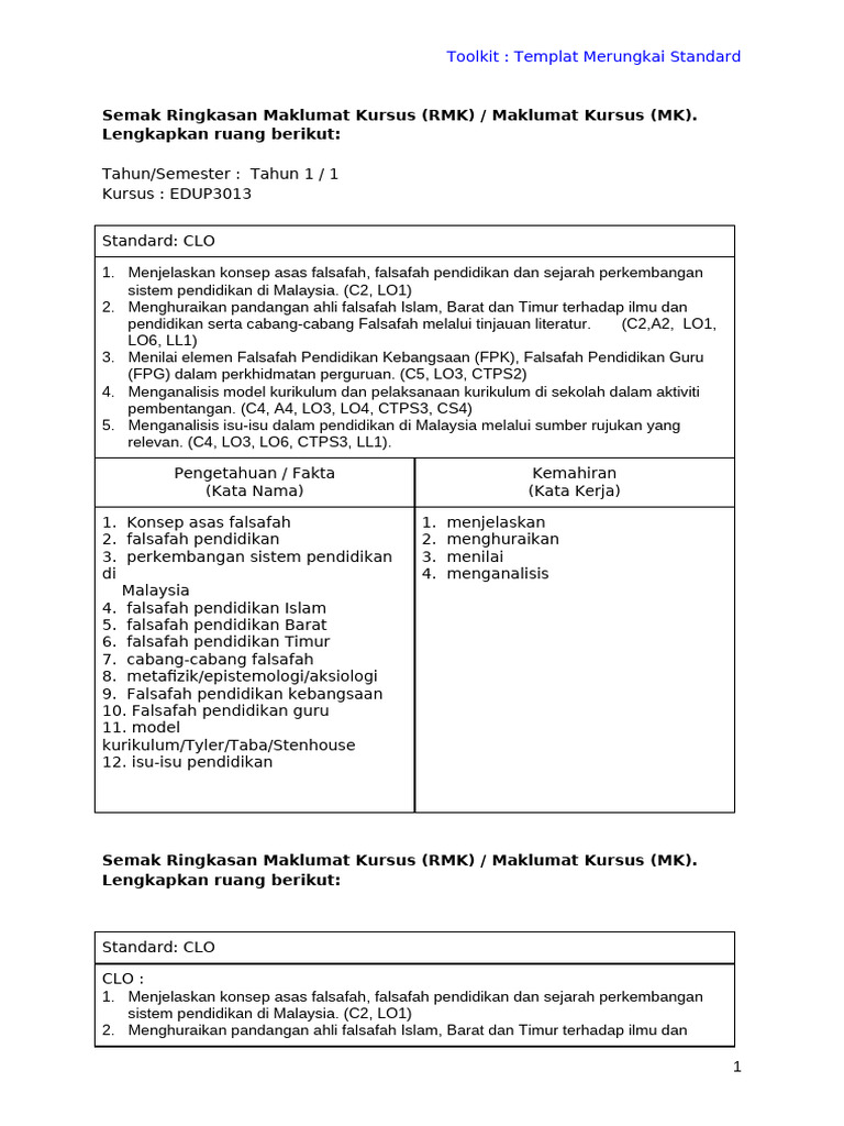Contoh Templat Merungkai Standard PDF