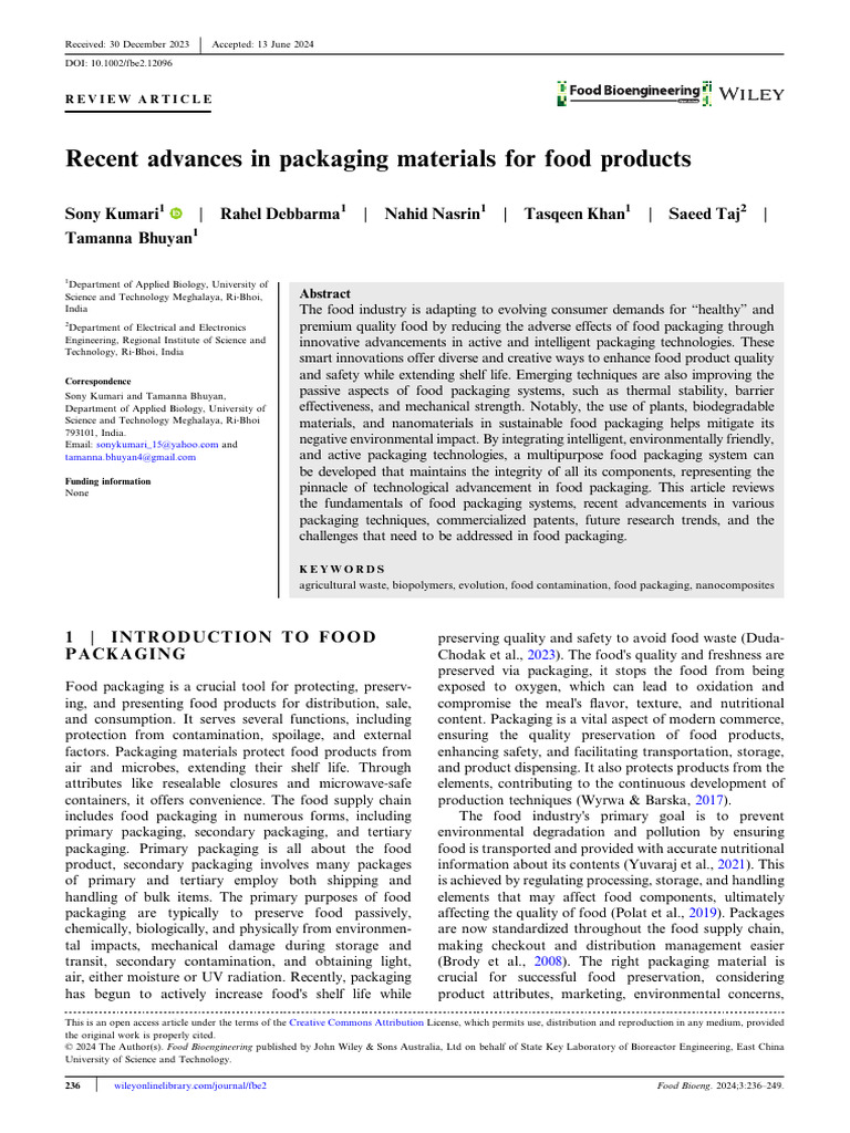 Recent Advances in Packaging Materials For Food PR | PDF