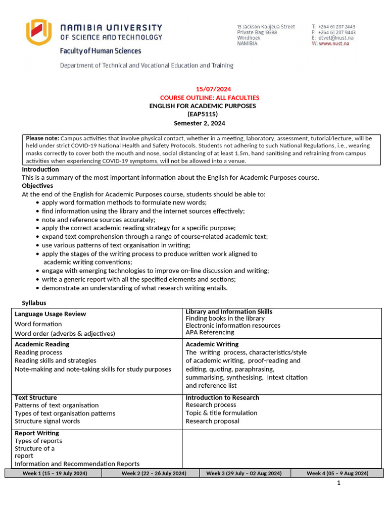 EAP Course Outline Semester 2 2024 FINAL | PDF