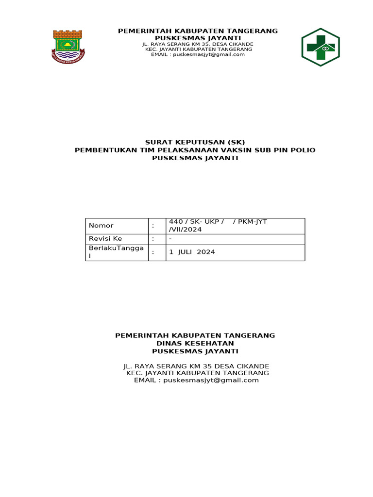 SK Tim Pelaksanaan Sub Pin Polio 2024 | PDF