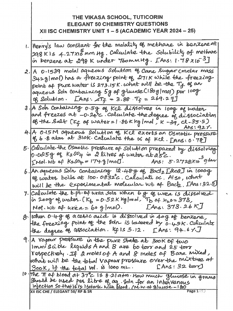 Chemistry Workcard | PDF