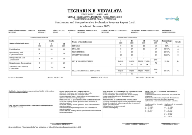 Cce Progress Report Card | PDF