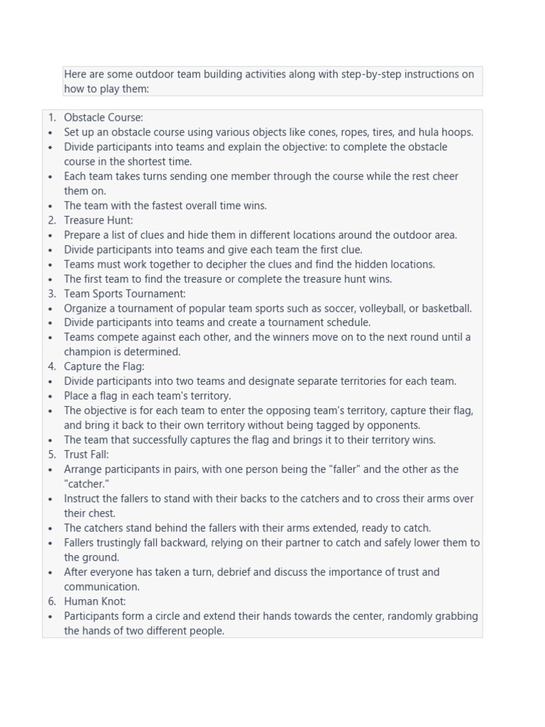 Outdoor Team Building Games Guide | PDF